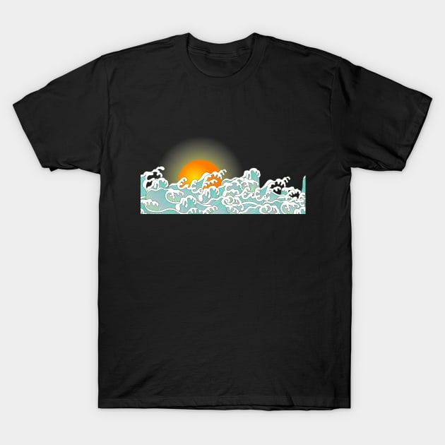 ocean wave and sunset T-Shirt by cutequokka